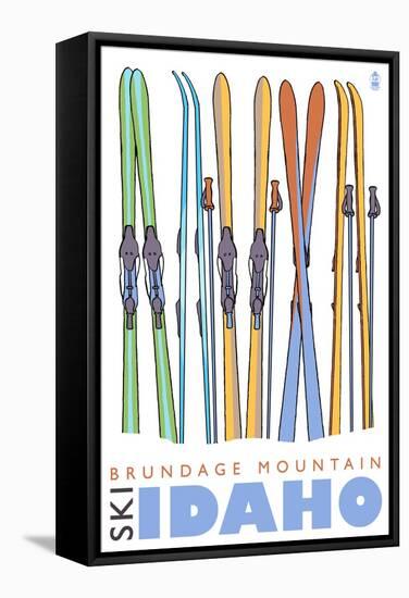 Brundage Mountain, Idaho, Skis in the Snow-Lantern Press-Framed Stretched Canvas