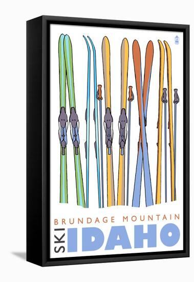 Brundage Mountain, Idaho, Skis in the Snow-Lantern Press-Framed Stretched Canvas