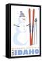 Brundage Mountain, Idaho, Snowman with Skis-Lantern Press-Framed Stretched Canvas