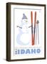 Brundage Mountain, Idaho, Snowman with Skis-Lantern Press-Framed Art Print