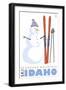 Brundage Mountain, Idaho, Snowman with Skis-Lantern Press-Framed Art Print