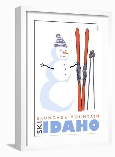 Brundage Mountain, Idaho, Snowman with Skis-Lantern Press-Framed Art Print