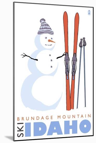 Brundage Mountain, Idaho, Snowman with Skis-Lantern Press-Mounted Art Print