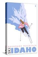 Brundage Mountain, Idaho, Stylized Skier-Lantern Press-Stretched Canvas