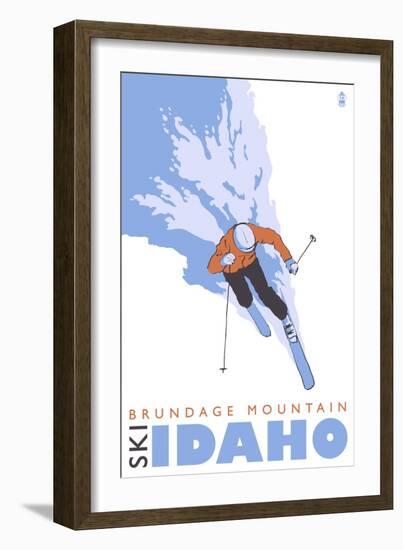 Brundage Mountain, Idaho, Stylized Skier-Lantern Press-Framed Art Print