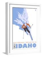 Brundage Mountain, Idaho, Stylized Skier-Lantern Press-Framed Art Print