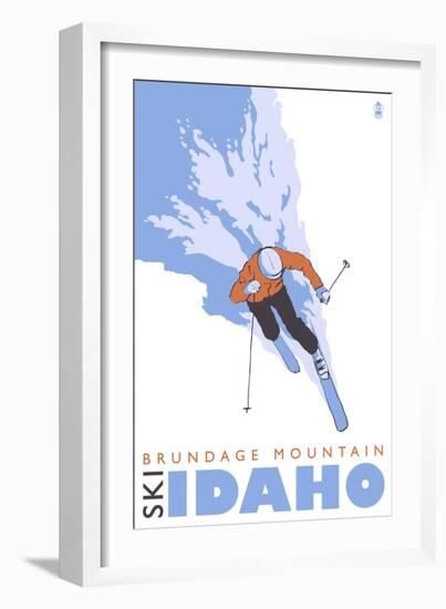 Brundage Mountain, Idaho, Stylized Skier-Lantern Press-Framed Art Print