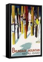 Brundage Mountain - McCall, Idaho - Colorful Skis Lantern Press Poster-Lantern Press-Framed Stretched Canvas
