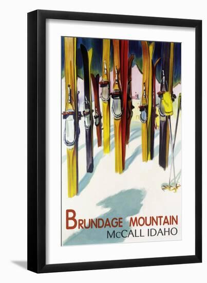 Brundage Mountain - McCall, Idaho - Colorful Skis Lantern Press Poster-Lantern Press-Framed Art Print
