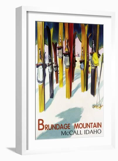 Brundage Mountain - McCall, Idaho - Colorful Skis Lantern Press Poster-Lantern Press-Framed Art Print