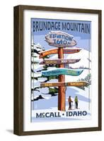 Brundage Mountain, McCall, Idaho - Ski Destination Signpost-Lantern Press-Framed Art Print