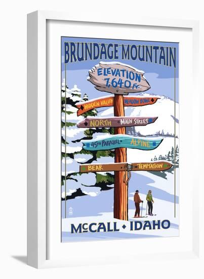 Brundage Mountain, McCall, Idaho - Ski Destination Signpost-Lantern Press-Framed Art Print