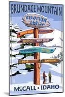 Brundage Mountain, McCall, Idaho - Ski Destination Signpost-Lantern Press-Mounted Art Print