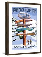 Brundage Mountain, McCall, Idaho - Ski Destination Signpost-Lantern Press-Framed Art Print