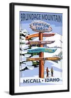Brundage Mountain, McCall, Idaho - Ski Destination Signpost-Lantern Press-Framed Art Print