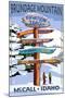 Brundage Mountain, McCall, Idaho - Ski Destination Signpost-Lantern Press-Mounted Art Print