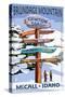Brundage Mountain, McCall, Idaho - Ski Destination Signpost-Lantern Press-Stretched Canvas