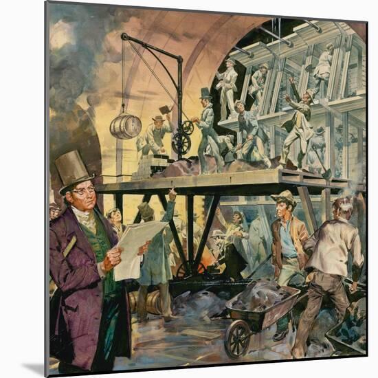 Brunel Supervising Tunnel Construction-McConnell-Mounted Giclee Print