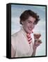 Brunette with Beer-Charles Woof-Framed Stretched Canvas
