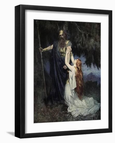 Brunhilde knelt at his feet, from 'The Stories of Wagner's Operas' by J. Walker McSpadden-Ferdinand Leeke-Framed Giclee Print