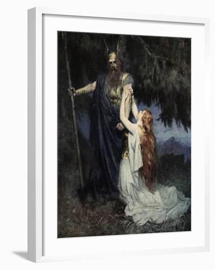 Brunhilde knelt at his feet, from 'The Stories of Wagner's Operas' by J. Walker McSpadden-Ferdinand Leeke-Framed Giclee Print