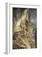 Brunnhilde on Grane leaps on to the funeral pyre of Siegfried', 1924-Arthur Rackham-Framed Giclee Print