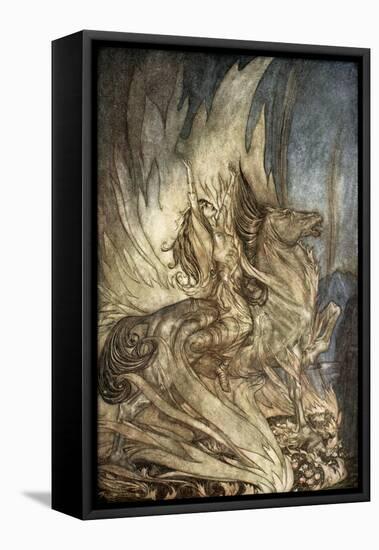 Brunnhilde on Grane leaps on to the funeral pyre of Siegfried', 1924-Arthur Rackham-Framed Stretched Canvas