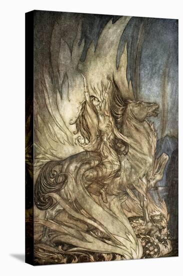 Brunnhilde on Grane leaps on to the funeral pyre of Siegfried', 1924-Arthur Rackham-Stretched Canvas