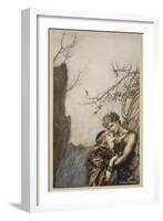 Brunnhilde throws herself into Siegfried's arms, illustration 'Siegfried and the Twilight of Gods'-Arthur Rackham-Framed Giclee Print