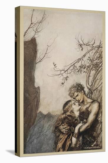 Brunnhilde throws herself into Siegfried's arms, illustration 'Siegfried and the Twilight of Gods'-Arthur Rackham-Stretched Canvas