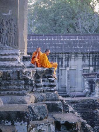 Buddhist Monks at the Temple Complex of Angkor Wat, Angkor, Siem Reap, Cambodia, Indochina, Asia