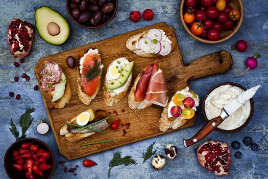 Brushetta or Authentic Traditional Spanish Tapas Set for Lunch Table.  Sharing Antipasti on Party Or' Photographic Print - zarzamora |  AllPosters.com