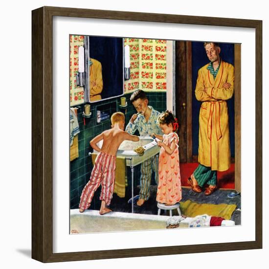 "Brushing Their Teeth", January 29, 1955-Amos Sewell-Framed Giclee Print