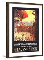Brussels, Belgium - Lebaudy Airship with World Flags at Expo-Lantern Press-Framed Art Print