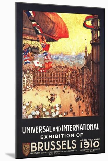 Brussels, Belgium - Lebaudy Airship with World Flags at Expo-Lantern Press-Mounted Art Print