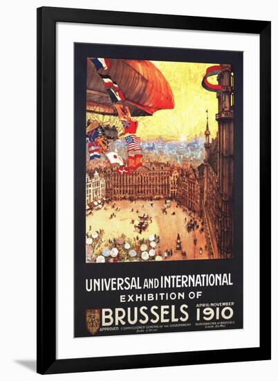 Brussels, Belgium - Lebaudy Airship with World Flags at Expo-Lantern Press-Framed Art Print