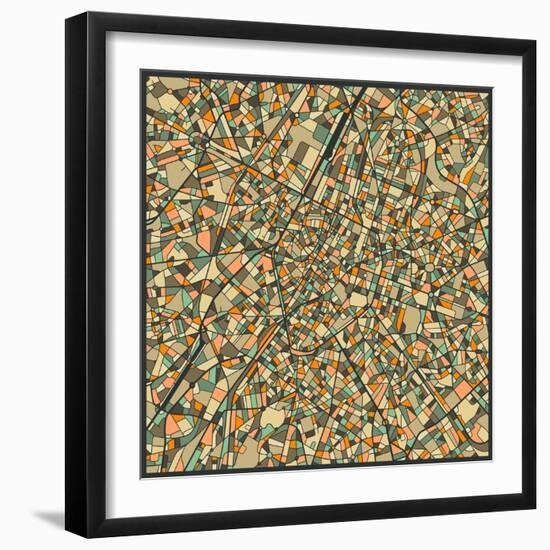 Brussels Map-Jazzberry Blue-Framed Art Print