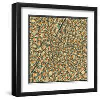 Brussels Map-Jazzberry Blue-Framed Art Print