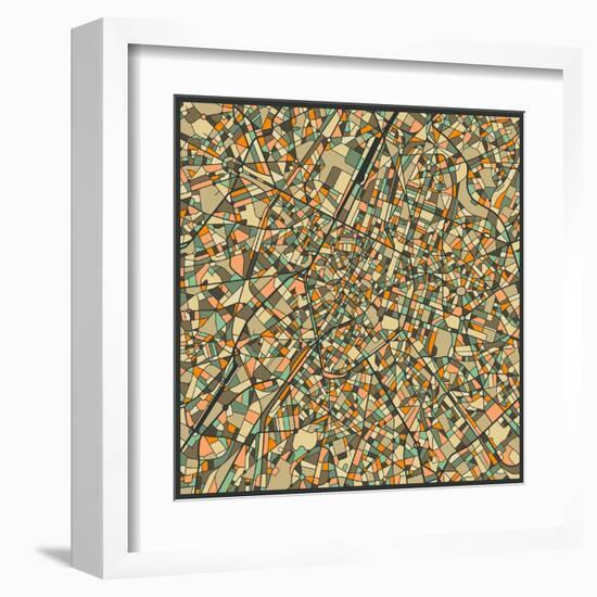 Brussels Map-Jazzberry Blue-Framed Art Print