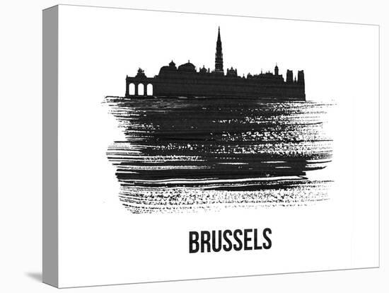 Brussels Skyline Brush Stroke - Black II-NaxArt-Stretched Canvas