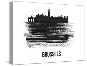 Brussels Skyline Brush Stroke - Black II-NaxArt-Stretched Canvas