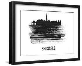 Brussels Skyline Brush Stroke - Black II-NaxArt-Framed Art Print