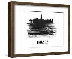 Brussels Skyline Brush Stroke - Black II-NaxArt-Framed Art Print