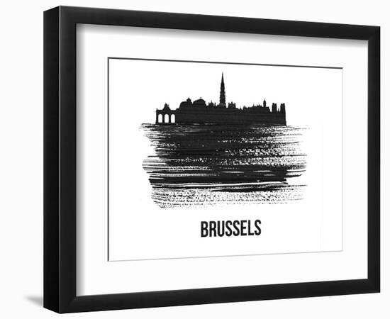 Brussels Skyline Brush Stroke - Black II-NaxArt-Framed Art Print