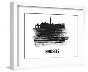 Brussels Skyline Brush Stroke - Black II-NaxArt-Framed Art Print