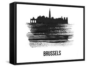 Brussels Skyline Brush Stroke - Black II-NaxArt-Framed Stretched Canvas