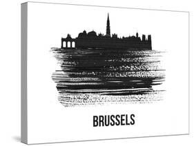 Brussels Skyline Brush Stroke - Black II-NaxArt-Stretched Canvas
