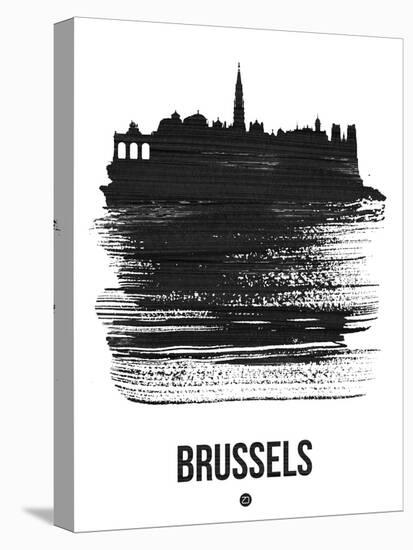 Brussels Skyline Brush Stroke - Black-NaxArt-Stretched Canvas