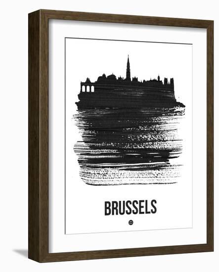 Brussels Skyline Brush Stroke - Black-NaxArt-Framed Art Print