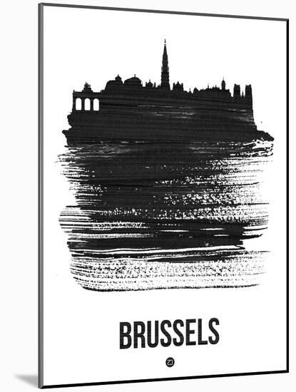 Brussels Skyline Brush Stroke - Black-NaxArt-Mounted Art Print